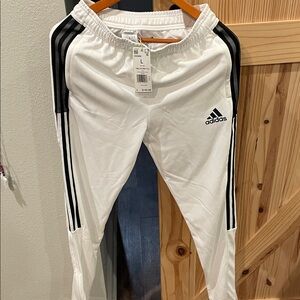 Adidas Kids White Joggers with Black Stripes